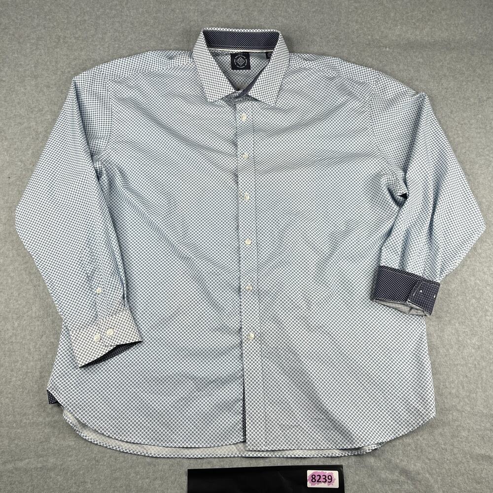 CON.STRUCT Shirt 18.5 Blue Geometric Flip Cuff Button Up Long Sleeve Mens